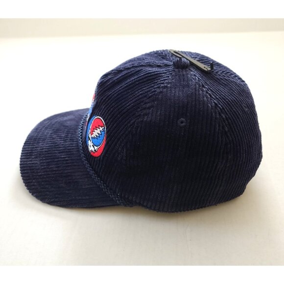 Grateful Dead Stealie Repeat Corduroy Snapback Hat Cap OS Navy Adjustable NWOT - Picture 3 of 7